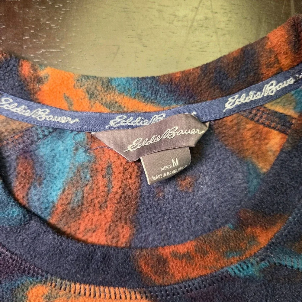 Eddie Bauer Womens Fleece Pullover M Abstract Tie Dye Crew Neck Blue Orange Teal - Picture 5 of 6